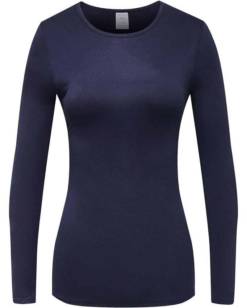 Women's Long Sleeve T-Shirt Comfy Underscrub Tee Basic Stretch Layer Navy $10.74 T-Shirts