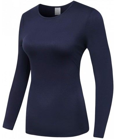 Women's Long Sleeve T-Shirt Comfy Underscrub Tee Basic Stretch Layer Navy $10.74 T-Shirts