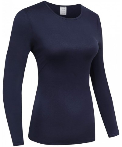 Women's Long Sleeve T-Shirt Comfy Underscrub Tee Basic Stretch Layer Navy $10.74 T-Shirts