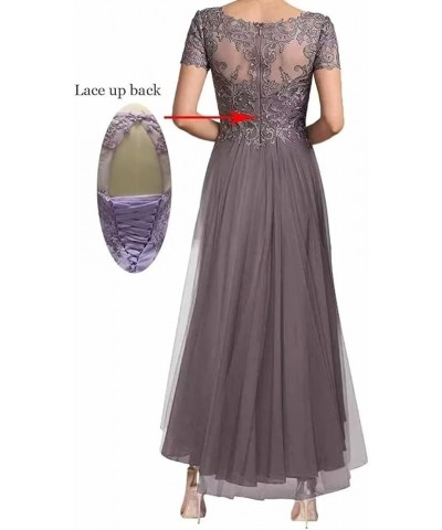 Mother of The Bride Dresses for Women Short Sleeve Lace Appliques V Neck Hi-Lo Formal Evening Gown Champagne $33.00 Dresses