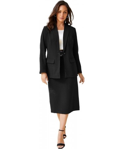 Women's Plus Size Two Piece Single Breasted Jacket Skirt Suit Set Black $37.95 Suits