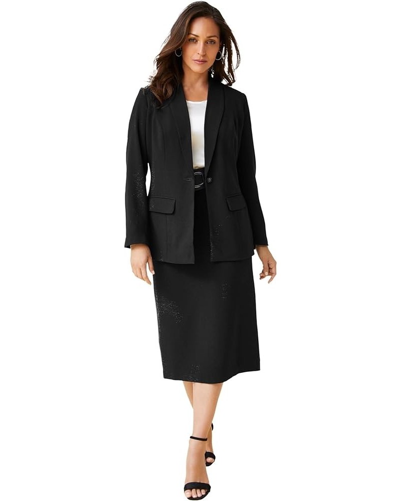 Women's Plus Size Two Piece Single Breasted Jacket Skirt Suit Set Black $37.95 Suits