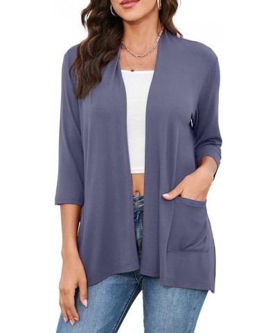 Womens Casual Lightweight Cardigans with Pockets 3/4 Sleeve Open Front Dusters A-08 Grayish Purple $15.39 Sweaters