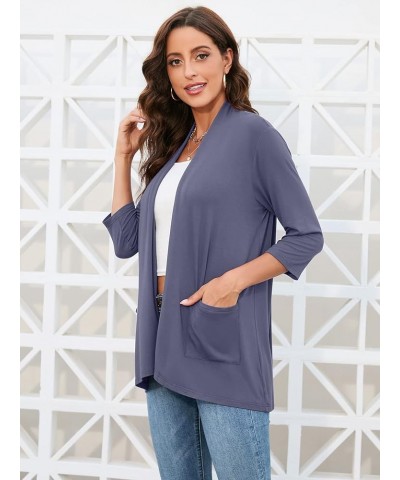 Womens Casual Lightweight Cardigans with Pockets 3/4 Sleeve Open Front Dusters A-08 Grayish Purple $15.39 Sweaters