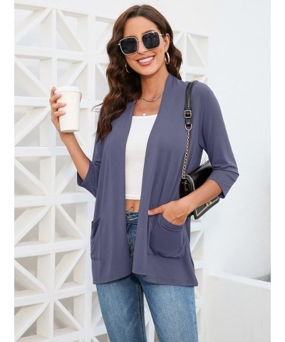 Womens Casual Lightweight Cardigans with Pockets 3/4 Sleeve Open Front Dusters A-08 Grayish Purple $15.39 Sweaters