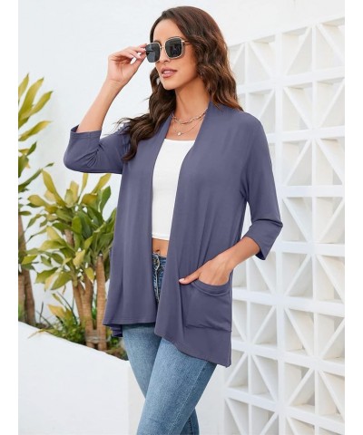 Womens Casual Lightweight Cardigans with Pockets 3/4 Sleeve Open Front Dusters A-08 Grayish Purple $15.39 Sweaters