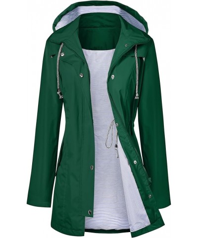 Raincoat Women Waterproof Long Hooded Trench Coats Lined Windbreaker Travel Jacket S-XXL Deep Green $29.06 Coats