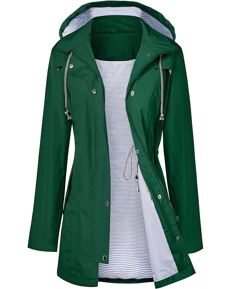 Raincoat Women Waterproof Long Hooded Trench Coats Lined Windbreaker Travel Jacket S-XXL Deep Green $29.06 Coats