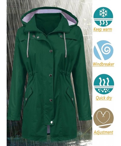 Raincoat Women Waterproof Long Hooded Trench Coats Lined Windbreaker Travel Jacket S-XXL Deep Green $29.06 Coats