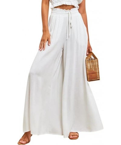 Women's Boho Wide Leg Palazzo Pants Elastic High Waist Floral Summer Casual Loose Flowy Lounge Leggings White $13.98 Leggings