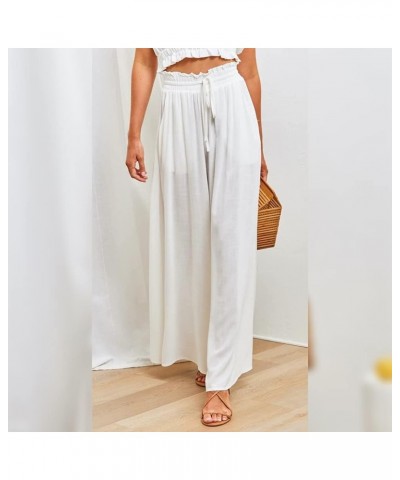 Women's Boho Wide Leg Palazzo Pants Elastic High Waist Floral Summer Casual Loose Flowy Lounge Leggings White $13.98 Leggings