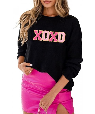 Women 2023 Merry Christmas Round Neck Sequin Letters Sweater Casual Solid Slogan Long Sleeve Pullover Sweatshirt Tops A Black...