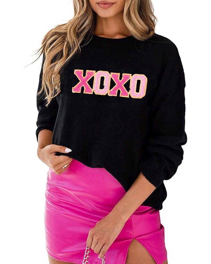 Women 2023 Merry Christmas Round Neck Sequin Letters Sweater Casual Solid Slogan Long Sleeve Pullover Sweatshirt Tops A Black...