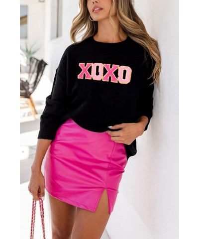 Women 2023 Merry Christmas Round Neck Sequin Letters Sweater Casual Solid Slogan Long Sleeve Pullover Sweatshirt Tops A Black...