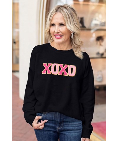 Women 2023 Merry Christmas Round Neck Sequin Letters Sweater Casual Solid Slogan Long Sleeve Pullover Sweatshirt Tops A Black...