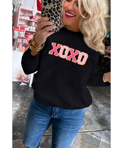 Women 2023 Merry Christmas Round Neck Sequin Letters Sweater Casual Solid Slogan Long Sleeve Pullover Sweatshirt Tops A Black...