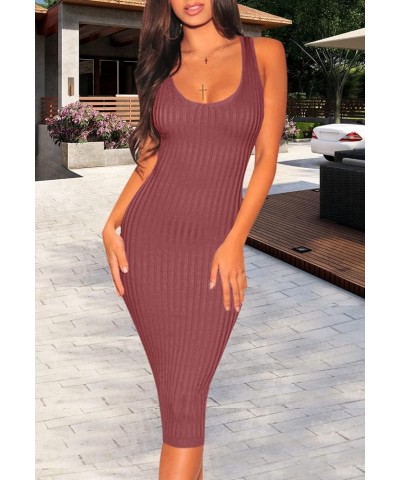 Women's Casual Sexy Bodycon Ribbed Tank Dress Scoop Neck Sleeveless Club Dresses Brick Red-e $8.69 Dresses