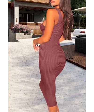 Women's Casual Sexy Bodycon Ribbed Tank Dress Scoop Neck Sleeveless Club Dresses Brick Red-e $8.69 Dresses