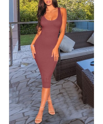 Women's Casual Sexy Bodycon Ribbed Tank Dress Scoop Neck Sleeveless Club Dresses Brick Red-e $8.69 Dresses