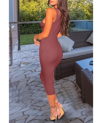 Women's Casual Sexy Bodycon Ribbed Tank Dress Scoop Neck Sleeveless Club Dresses Brick Red-e $8.69 Dresses