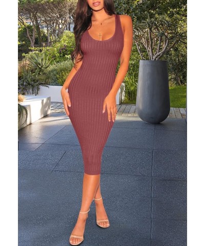 Women's Casual Sexy Bodycon Ribbed Tank Dress Scoop Neck Sleeveless Club Dresses Brick Red-e $8.69 Dresses