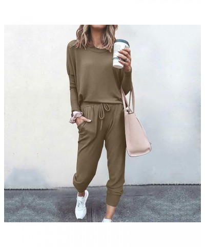 Two Piece Fall Outfits for Women 2023 Plus Size Casual Fashion Sweatsuits Joggers Sets Gym Workout Yoga Tracksuits 03-khaki $...