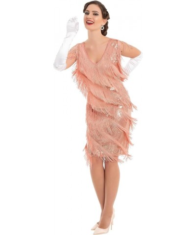 Women's Flapper Dress Sequined Fringe 1920s Gatsby Party Cocktail Dresses Rose Gold With Accessories $32.66 Dresses