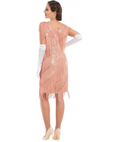 Women's Flapper Dress Sequined Fringe 1920s Gatsby Party Cocktail Dresses Rose Gold With Accessories $32.66 Dresses