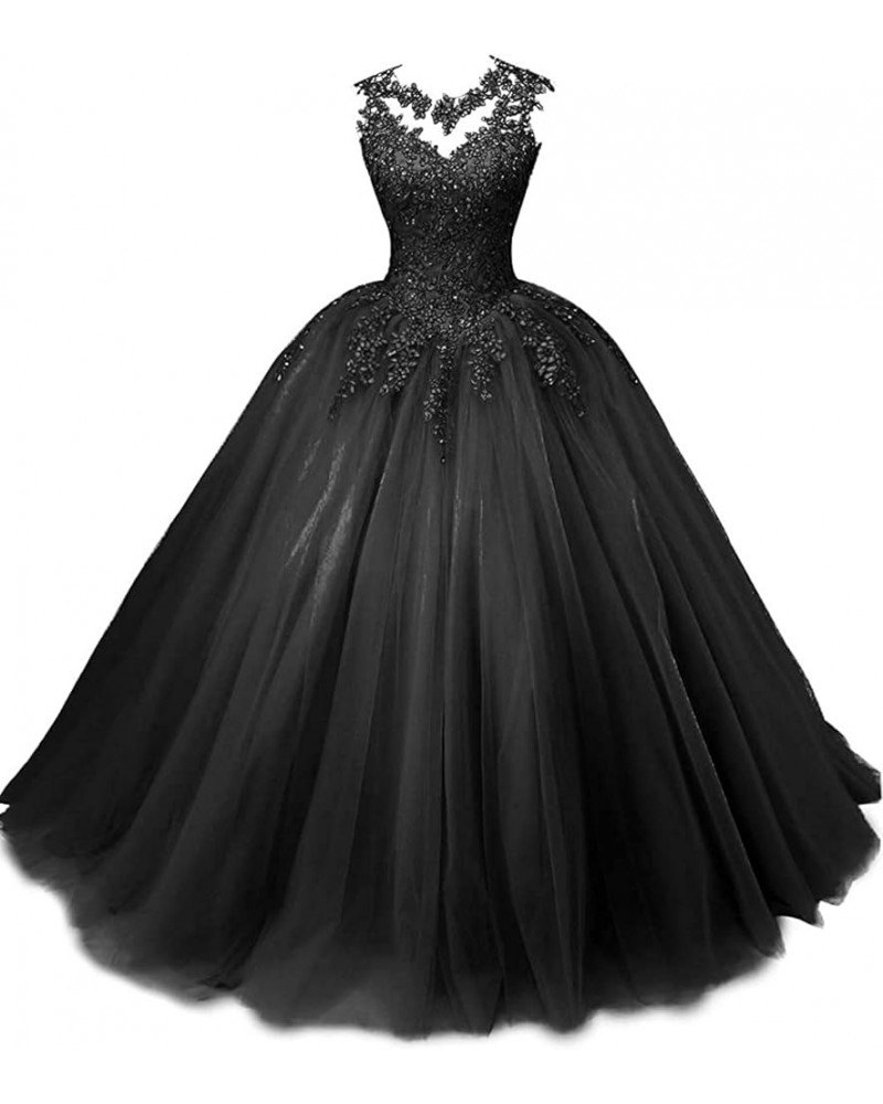 Women's Sleeveless Beaded Lace Quinceanera Dresses Sweet 16 Puffy Tulle Prom Ball Gown Black $36.48 Dresses