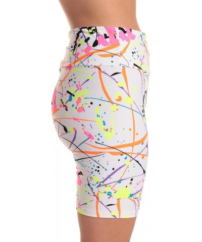 High Waist Biker Short for Women – 7” Stretch Yoga Workout Short White Splatter Paint $7.79 Activewear