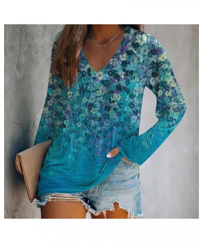 Womens Fall Fashion 2023,Women's Elegant Floral Print V Neck Shirt Long Sleeve Tee Oversized Loose Graphic Tunic Top 2-blue $...