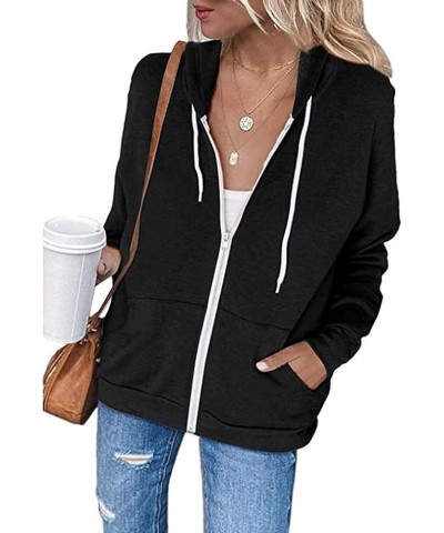 Hoodies for Women, Womens Zip Up Hoodie Sweatshirt Casual Long Sleeve Drawstring Solid Jackets Coat Shirts Z1-black $4.05 Tops