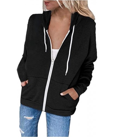 Hoodies for Women, Womens Zip Up Hoodie Sweatshirt Casual Long Sleeve Drawstring Solid Jackets Coat Shirts Z1-black $4.05 Tops