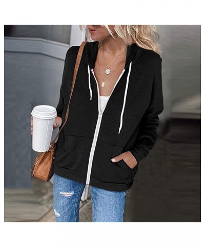 Hoodies for Women, Womens Zip Up Hoodie Sweatshirt Casual Long Sleeve Drawstring Solid Jackets Coat Shirts Z1-black $4.05 Tops