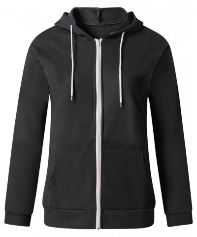 Hoodies for Women, Womens Zip Up Hoodie Sweatshirt Casual Long Sleeve Drawstring Solid Jackets Coat Shirts Z1-black $4.05 Tops