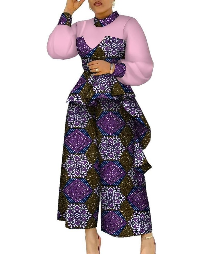 African Print Lady Suit Plus Size 2 Pieces Set Long Sleeve Top Shirts and Loose Pants Dashiki Women Clothing C11 $41.86 Suits