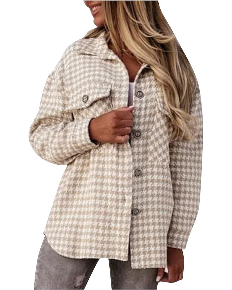 Women Trench Coats Fashion Warm Lapel Neck Coats Long Sleeve Plaid Jacket Lightweight Open Front Outerwear 05-khaki $23.15 Ja...