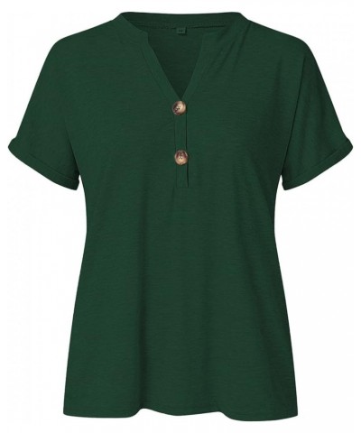 Women T Shirts Half Button Down Roll Up Short Sleeve Tops Summer Casual Loose Pullover Tunics A3-green $8.20 Tops