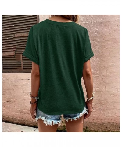 Women T Shirts Half Button Down Roll Up Short Sleeve Tops Summer Casual Loose Pullover Tunics A3-green $8.20 Tops