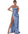 One Shoulder Prom Dresses with Slit Mermaid Satin Bridesmaid Dresses Pleated Formal Evening Gowns Dusty Blue $27.60 Dresses