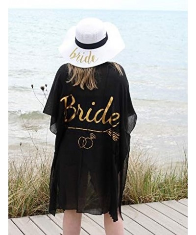 Womens Beach Sun Hat Cover Up Bridal Bride Tribe Maid of Honor Bundle Bride - White Hat/Black Cover Up $52.17 Swimsuits