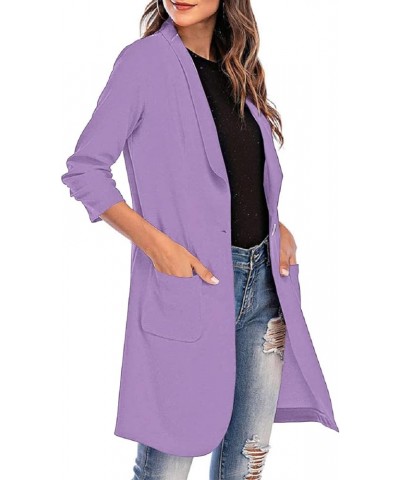 Women's Casual Long Blazers Ruched 3/4 Sleeve Lapel Oversized Suit Jacket Elegant Work Office Blazer Jackets Purple $26.95 Bl...