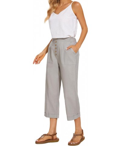 Summer Cotton Linen Cropped Wide Leg Pants Capris Women Ladies Casual Loose Palazzo Pant Work Elastic Pocket Gray $12.25 Pants