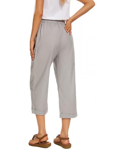 Summer Cotton Linen Cropped Wide Leg Pants Capris Women Ladies Casual Loose Palazzo Pant Work Elastic Pocket Gray $12.25 Pants