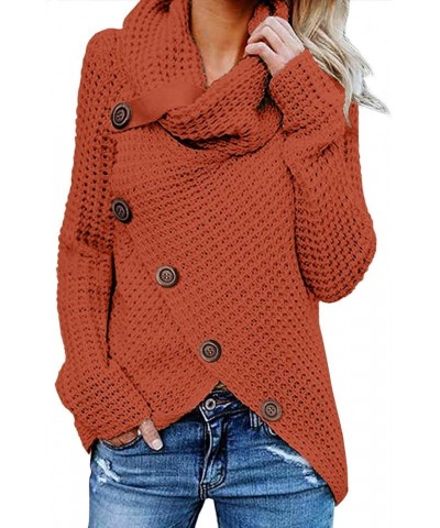 Womens Turtleneck Sweaters 2023 Fall Chunky Long Sleeve Asymmetric Knit Pullover Sweaters Orange Red $21.92 Sweaters