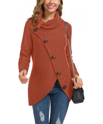 Womens Turtleneck Sweaters 2023 Fall Chunky Long Sleeve Asymmetric Knit Pullover Sweaters Orange Red $21.92 Sweaters