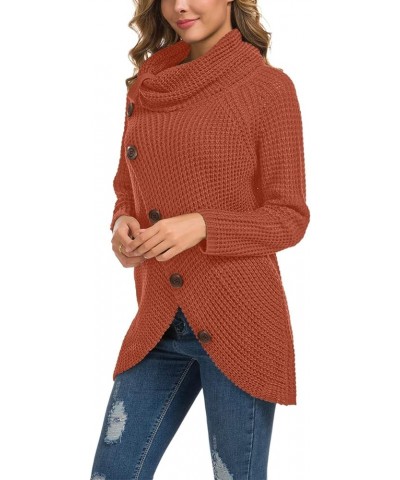 Womens Turtleneck Sweaters 2023 Fall Chunky Long Sleeve Asymmetric Knit Pullover Sweaters Orange Red $21.92 Sweaters