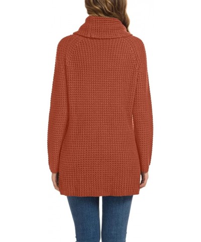 Womens Turtleneck Sweaters 2023 Fall Chunky Long Sleeve Asymmetric Knit Pullover Sweaters Orange Red $21.92 Sweaters