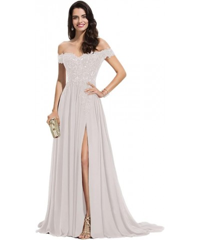 Women's Off The Shoulder Long Prom Dresses with Slit Lace Appliqued Chiffon Formal Party Gowns MD8542 Ivory $45.84 Dresses