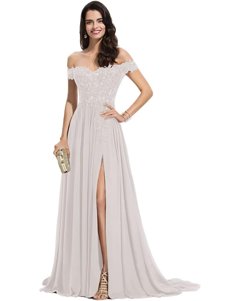 Women's Off The Shoulder Long Prom Dresses with Slit Lace Appliqued Chiffon Formal Party Gowns MD8542 Ivory $45.84 Dresses